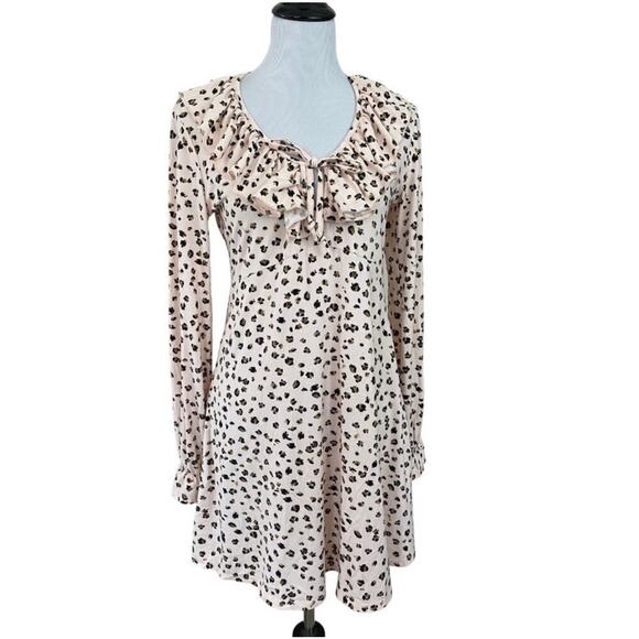 NWT ROW A Women's Animal Print Ruffle Dress Size LARGE Knee Length Casual Dress - Picture 2 of 8